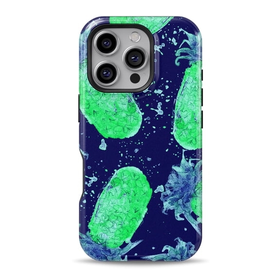 DesignSkinz Scratch-Resistant Hard Slim Case Compatible with iPhone 16 (Compatible with MagSafe) - Tropical Summer Green Pineapples