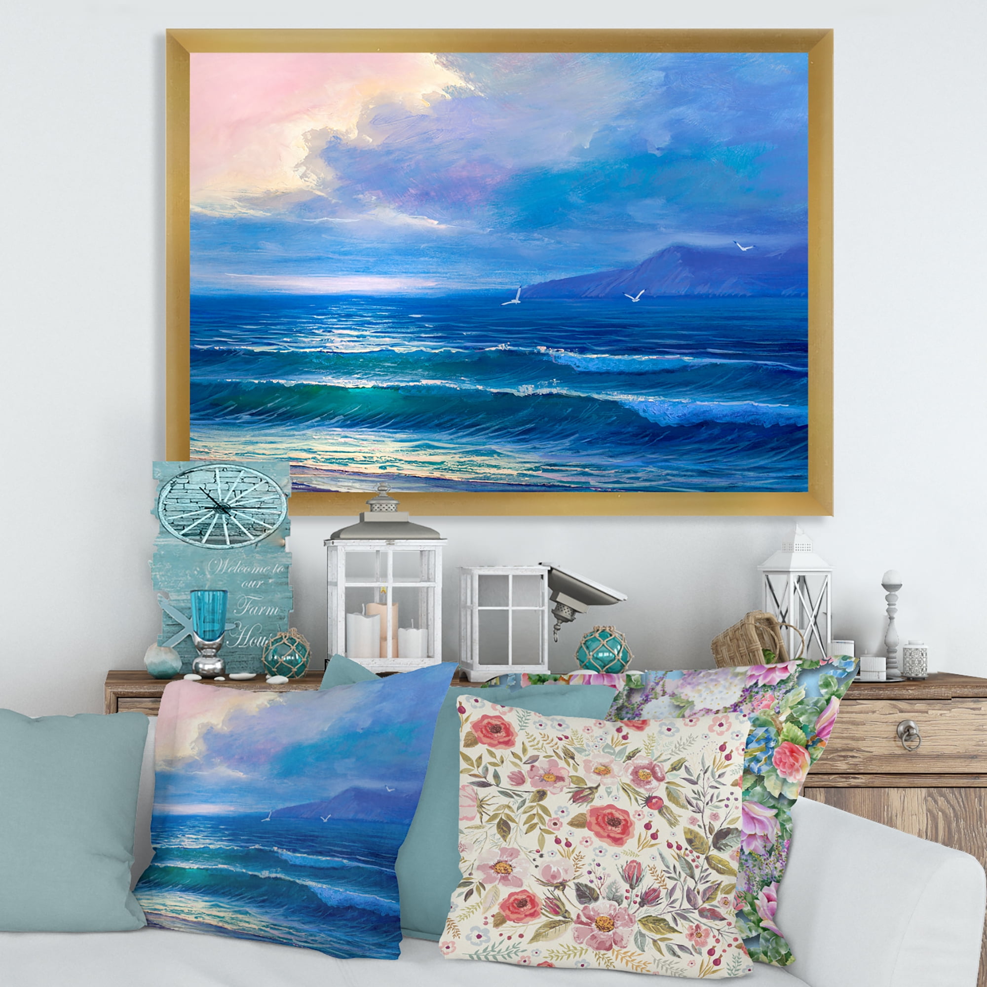 Designart 'Sunrise Glow On The Sea Waves I' Nautical & Coastal Framed Art Print