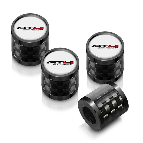 iPick Image for GMC AT4 Logo in White on Real Carbon Fiber Barrel Black Aluminum Tire Valve Stem Caps, Official Licensed