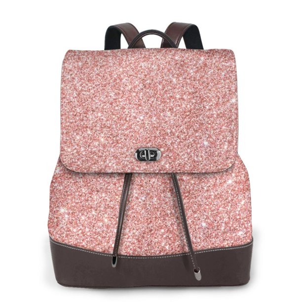 Easygdp Rose Gold Glitter Mochila de Cuero para Mujeres, Bolso de Hombro, Bolsos de Mano de Moda para Trabajo y Viajes