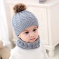 thumbnail image 3 of Hat Scarf 1 Set Baby Beanie Hat Scarf Solid Color Twist Pattern Autumn Winter Windproof Fluffy Pompom Cap Set for Outdoor, 3 of 6