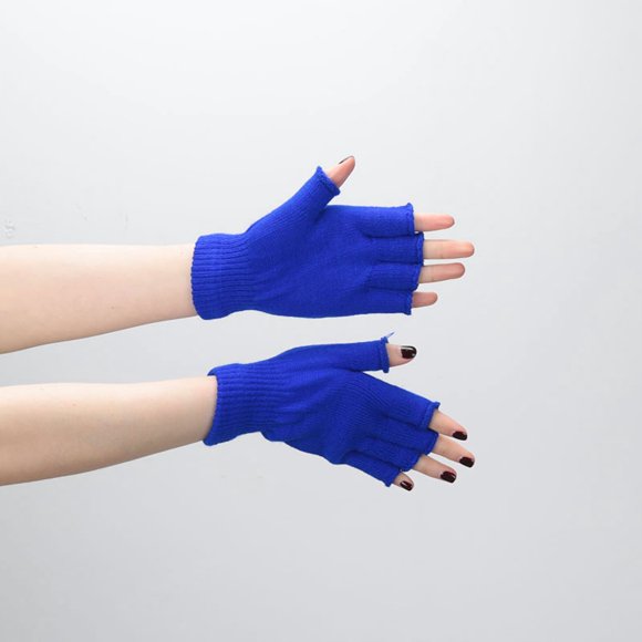 Typpkmm Fingerless Gloves, Thermal Winter Acrylic Knit, 16cm Stretch Cuff, Unisex Black, Azul