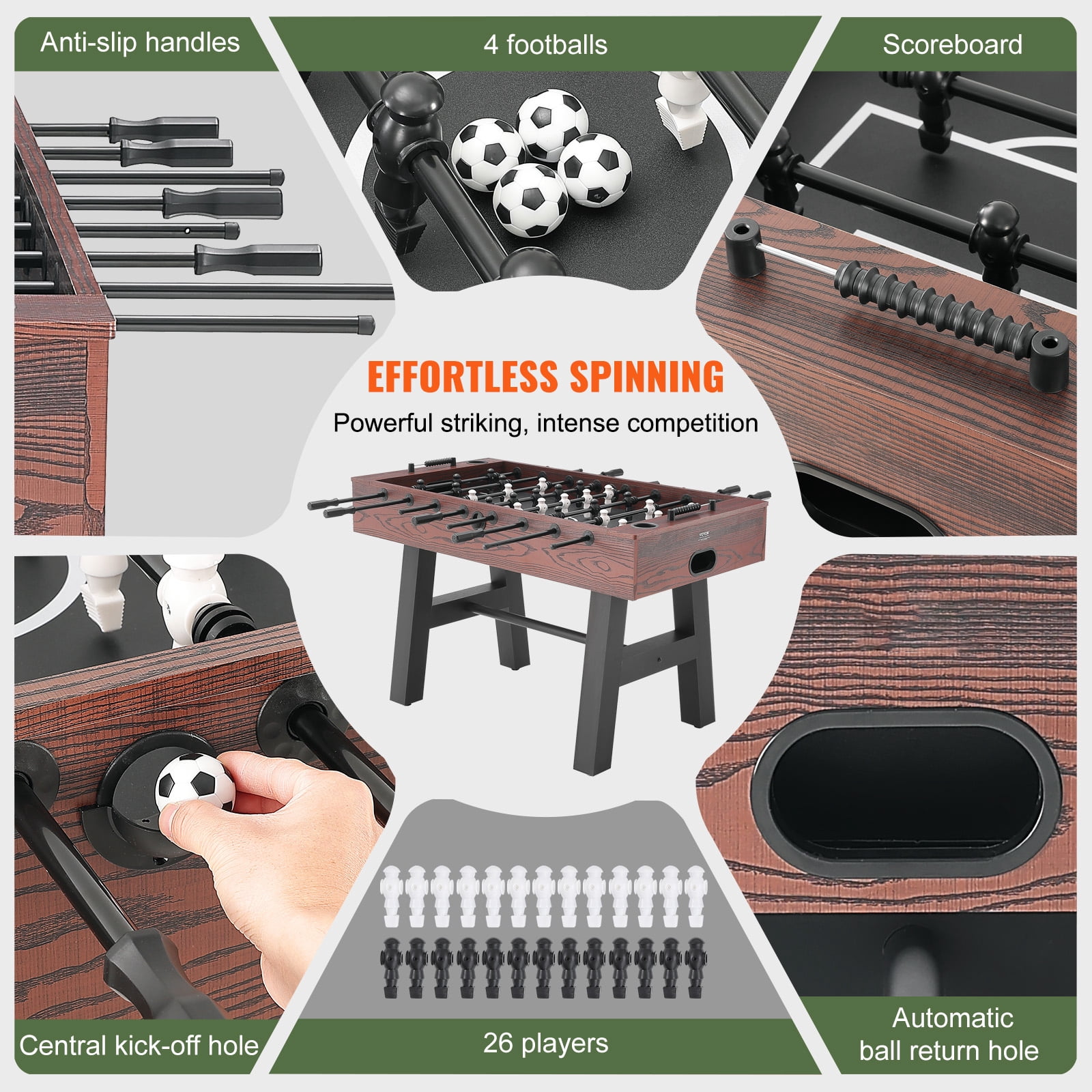 KFFKFF Soccer Table, 55-inch Regulation Size, Ideal for Indoor Use, Perfect for Home, Family, and Game Room, Comes with Foosball Set, Including 4 Balls and 2 Beverage Holders