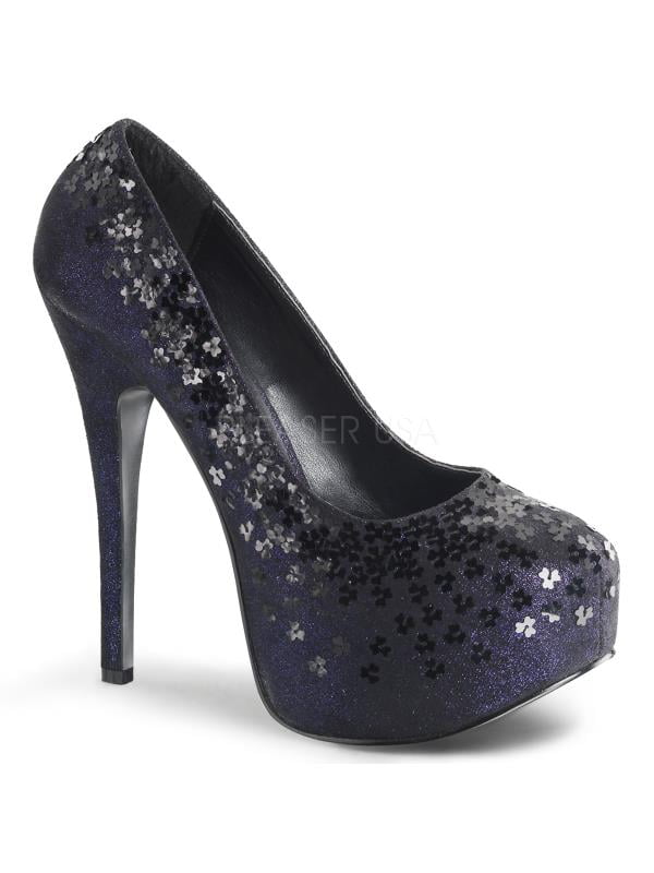 TEE06SQ/NB Fabulicious Shoes 5 3/4" Teeze Navy Blue Met Fabric Size: 7 TEE06SQ/NB Fabulicious Shoes 5 3/4" Teeze Navy Blue Met Fabric Size: 7