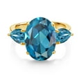 thumbnail image 2 of Gem Stone King 18K Yellow Gold Plated Silver London Blue Topaz Ring for Women (8.04 Cttw, 14X10MM Oval and 7X5MM Pear Shape, Gemstone November Birthstone, Size 6), 2 of 3