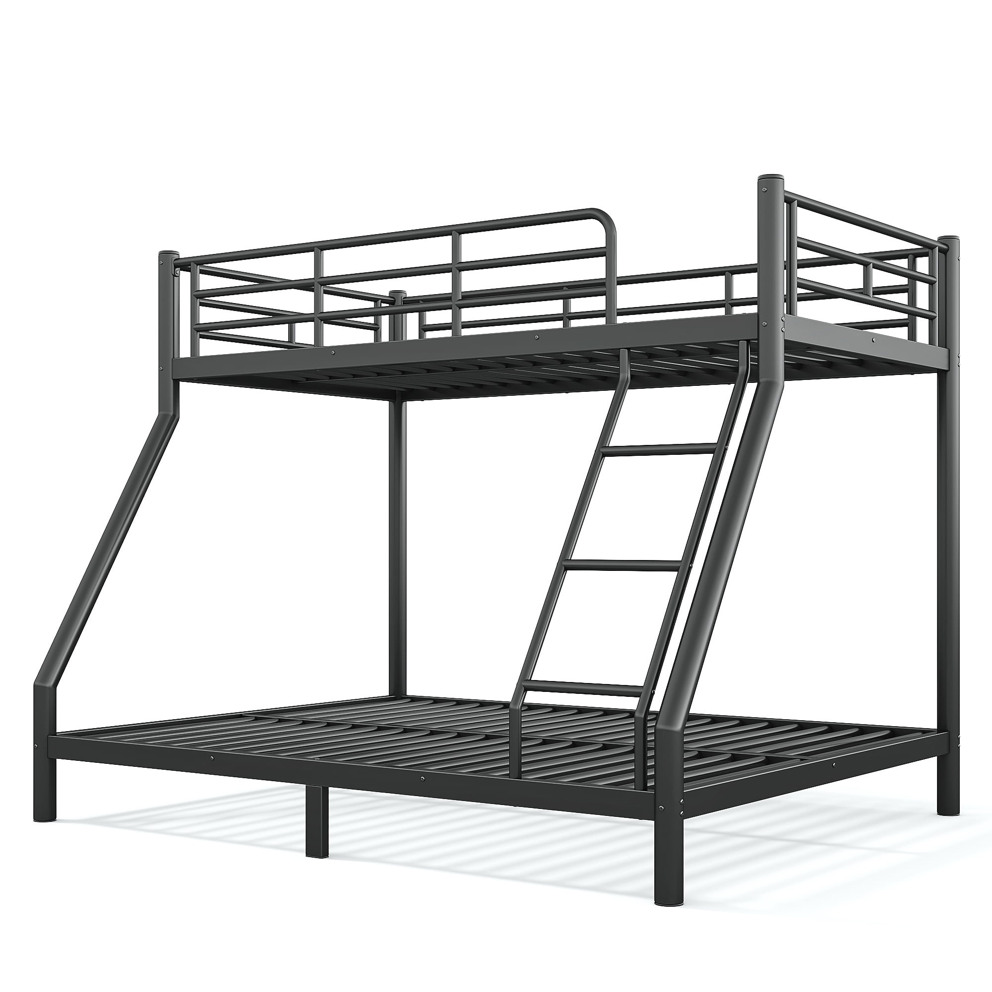 GARITIN Twin XL Over Queen Size Metal Bunk Bed 82.4 Inch, Bunk Bed Frame with Ladder and Guardrails for Teens Adults, Black