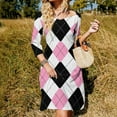 thumbnail image 3 of Pink And Black Argyle Pattern-2 Womens Summer Dress Tie Back A Line Flare Dress, 3 of 9