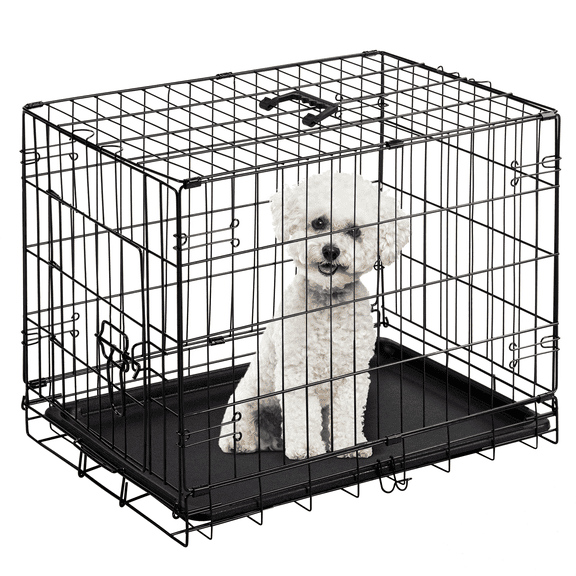 Euqvunn 24IN Dog Crate, Foldable Metal Wire Kennel with Secure Lock& Collapsible Design, Single-Door Pet Cage for Small&Puppy Dogs, Black