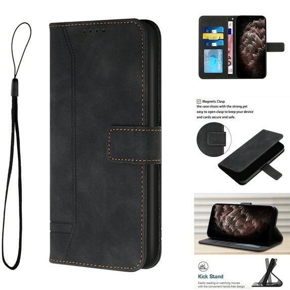 Premium Wallet Case for iPhone 14 Pro, Credit Card Slots Holder Magnetic Clasp Flip Cover with Kickstand Soft Silicone Luxury PU Leather Shockproof Anti-Fingerprints Case,Black