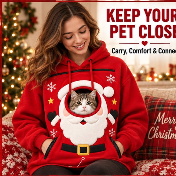 Christmas Sweatshirt With Pet Pouch Women's And Mens Sweaters Pullover Long Sleeve Animal Holder Hoodies Fall Clothes Holder Men's and Women's Hooded Sweatshirt