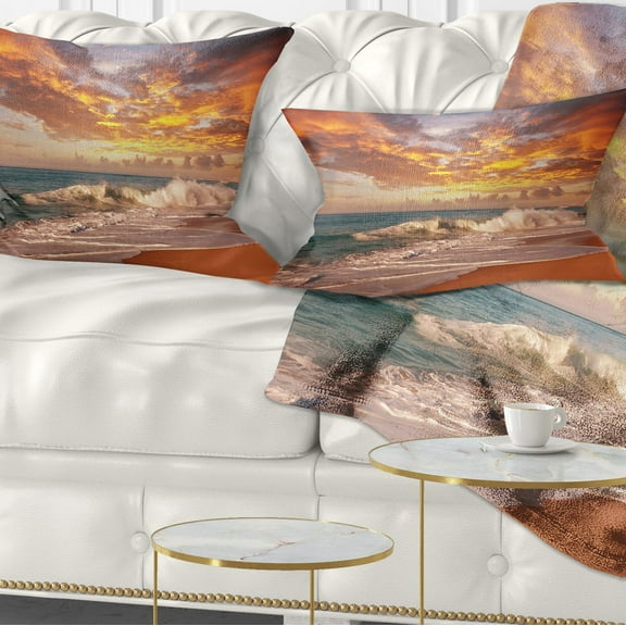 Designart Waves under Colorful Clouds - Seashore Throw Pillow - 12x20