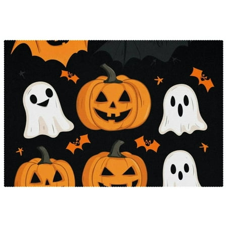 

HOHODIY Rectangular Halloween Placemats Set of 6 Non-Slip Heat Resistant Place Mats Machine Washable 12 x 18 Table Mats for Party Kitchen Dining Home Decor Bat Pumpkin