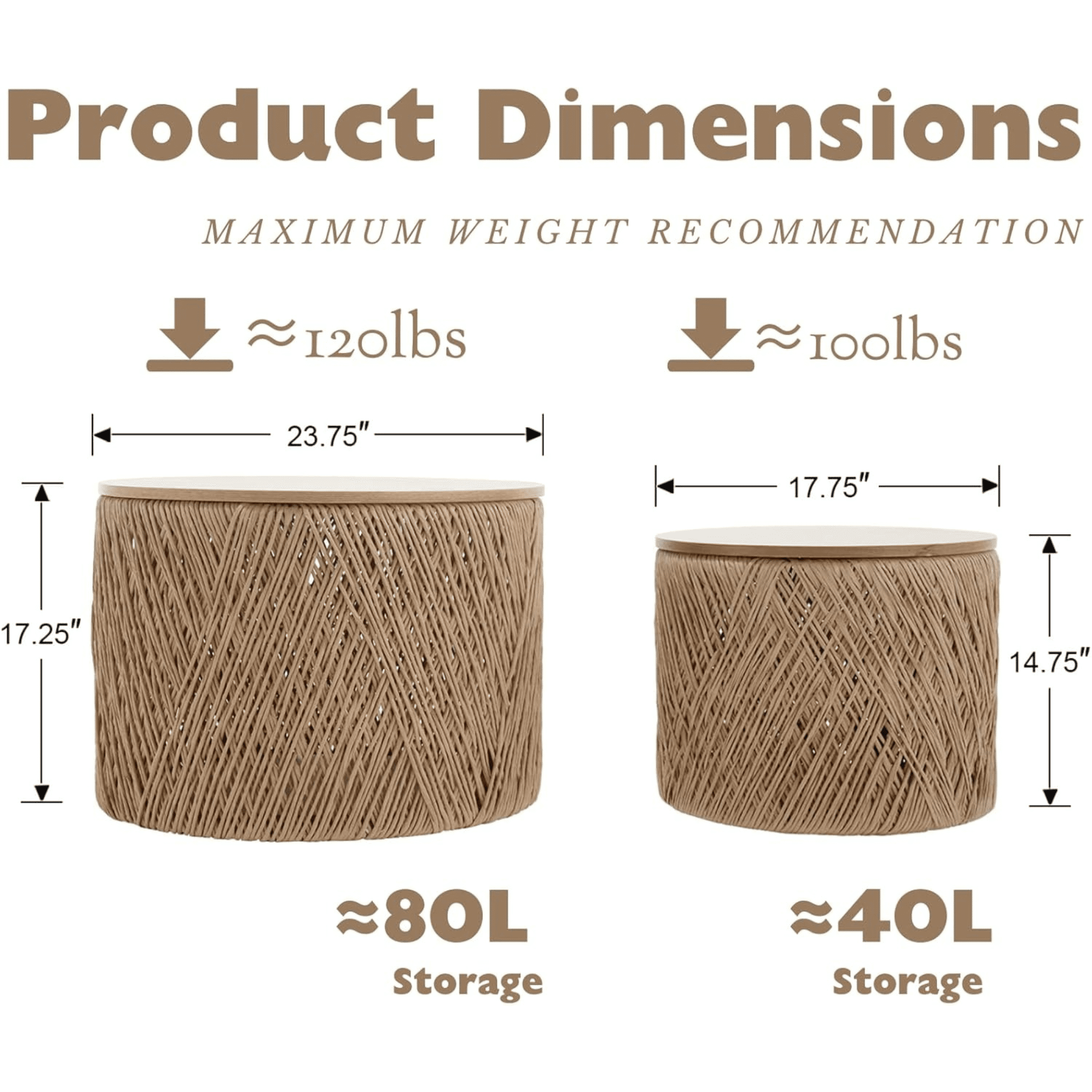 Guyou Nesting Tables Round Natural Wood Drum Coffee Tables with Storage for Living Room Bedroom Small Space, No Assembly Required, Log(Set of 2)