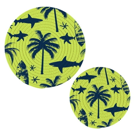 

Shark and Palm Tree Pot Holders Set Trivets Hot Pads Cotton Mats for Cooking