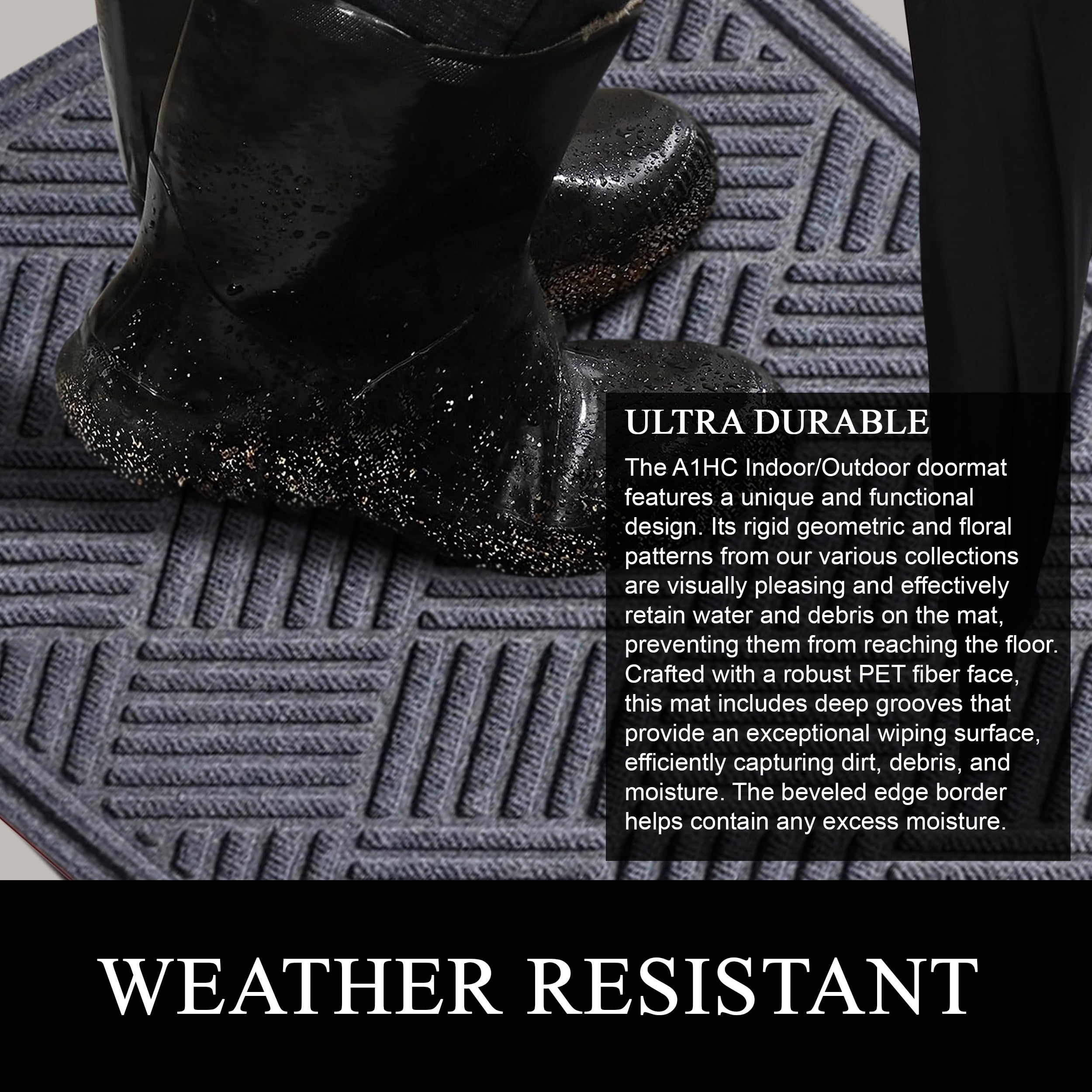 A1HC Indoor Outdoor Mat, Front and Back Entrance Welcome Mats, Large Front Door Patio Mats 24x36 Inches, Non-Slip Easy Clean Entrance Washable Large Size Doormats, Dark Grey