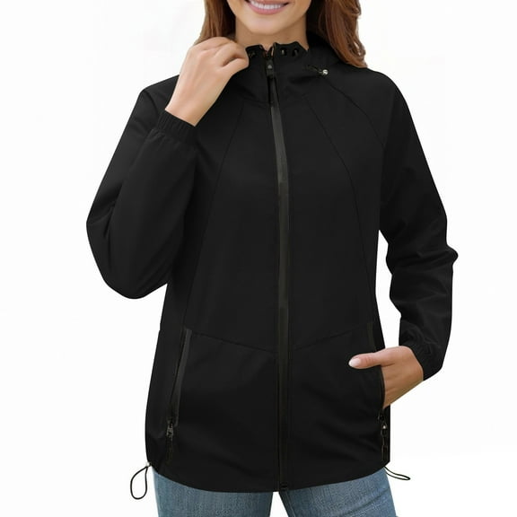 Womens Rain Jacket Waterproof Outdoor Hiking Raincoat Women Lined Rain Jacket Lightweight Hooded Jackets Trench Coats Rain Coats for Women