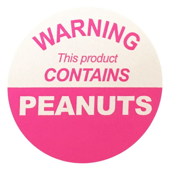 "WARNING This Product CONTAINS PEANUTS" Labels | 1.5" Inch Round | 500 Pack