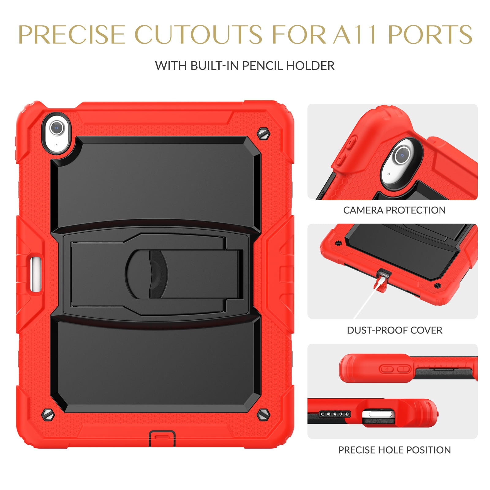Rugged Case For Apple iPad Air 13 (2024) – 3-Layer Protection Shockproof Stand Cover with Screen Protector, Adjustable Stand, Shoulder Strap, & Pencil Holder -- Red
