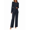 thumbnail image 2 of Women Suits 2 Piece Set Business Casual Dressy Blazer Jacket and Wide Leg Pantsuits Formal Outfits Dark Blue XL, 2 of 10