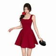 thumbnail image 4 of Stylish A-Line Red Square Neck Cami Dress for Women Perfect for Summer, 4 of 6