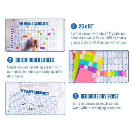The Big A## Mid-Year Extra Large Door Calendar July 2025 - June 2026, 26 x 18 inches, Blue