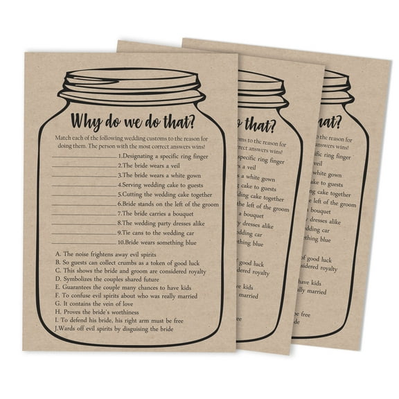 Inkdotpot Bridal Wedding ShowerGameBachelorette Party ActivityGameCards 50-PackRustic Kraft Mason JarWhy Do We Do That