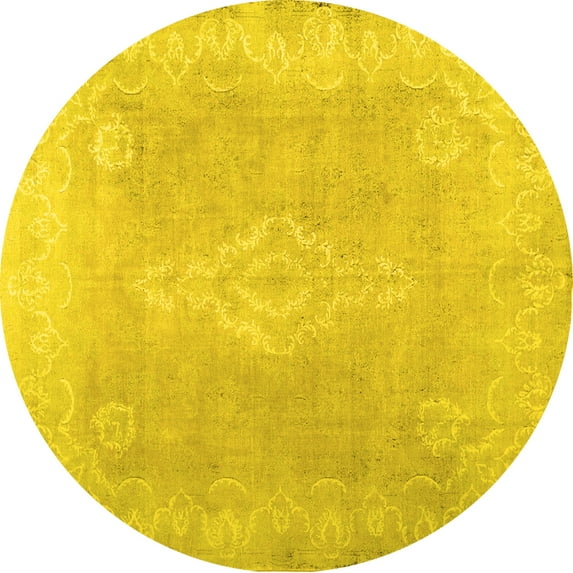 Ahgly Company Indoor Round Abstract Yellow Contemporary Area Rugs, 8' Round