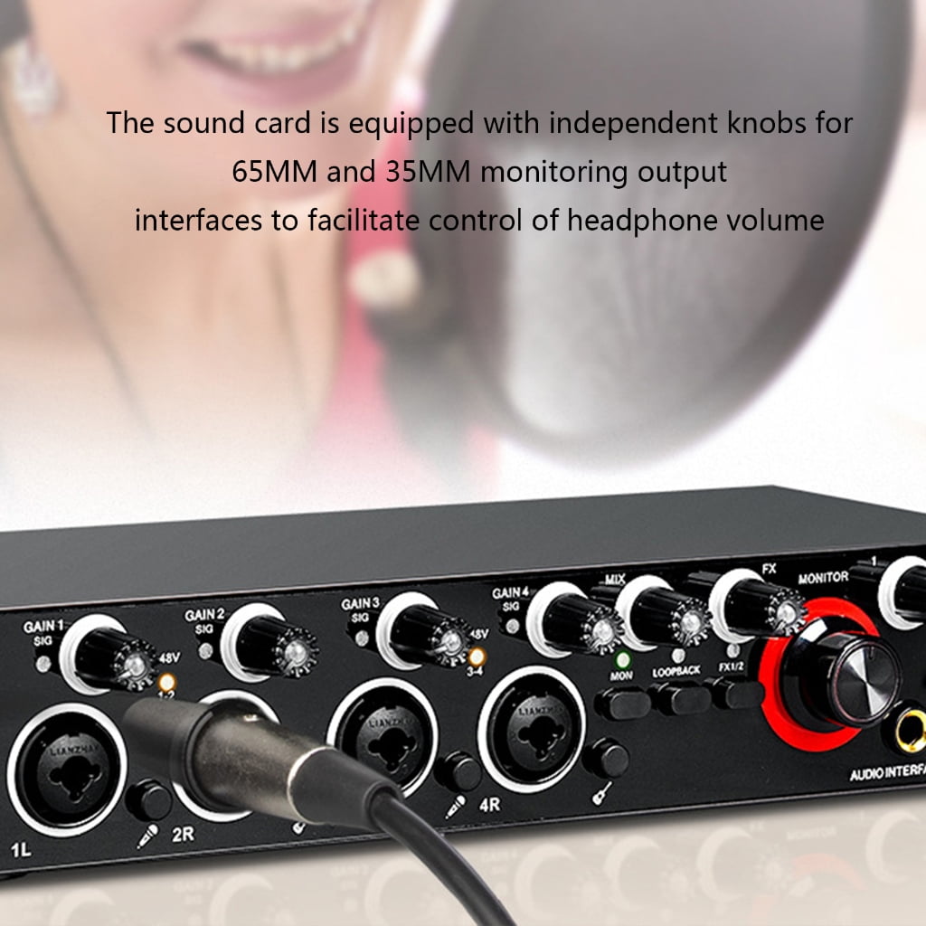JZROCKER Four Channels Audio Interface Sound Card for Studio Recording Audio Mixer