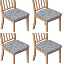 Blue Christmas Snowflake Seat Covers for Dining Room Chairs Set Of 4,Stretch Printed Washable Chair Seat Cover with Elastic Ties and Button,Removable Waterproof Couch Cushion Covers