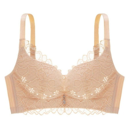 

Akklian Women s Plus Size Bra Floral Lace Comfort Wirefree Bra Push Up Underwear Vest-Style Sleep Bra On Clearance