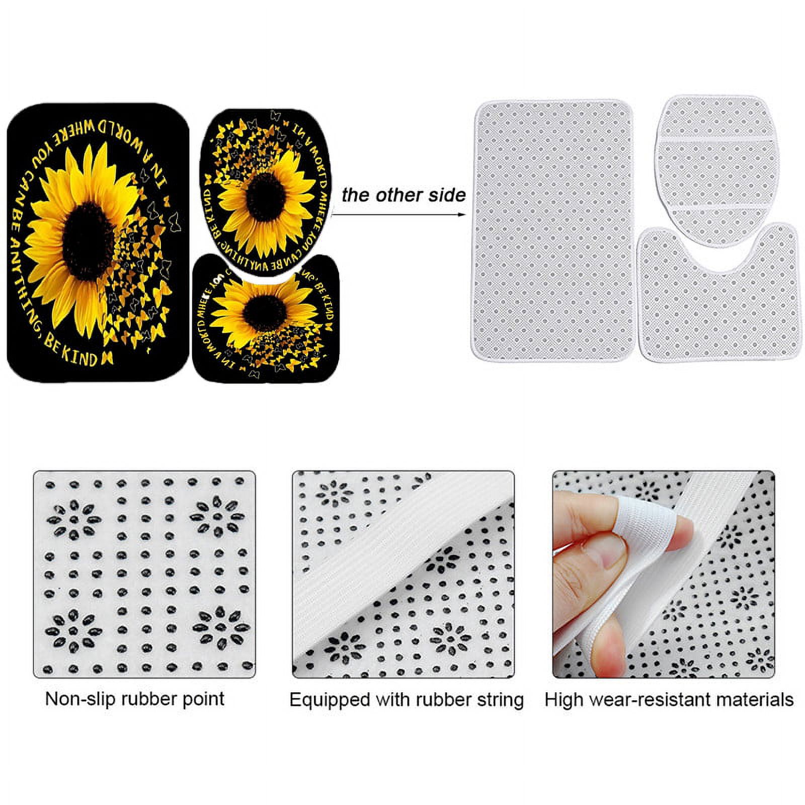 BSHAPPLUS 4pcs Bathroom Sets Sunflower Shower Curtain Sets Waterproof Fabric Shower Curtain with 12 Hooks,Bathroom Decor Shower Curtain and Rug Set Non-Slip Rug,Toilet Lid Cover and Bath Mat