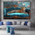 thumbnail image 2 of Mudket Framed Leopard on Teal Velvet Sofa Canvas Wall Art, Luxury Leopard Print Living Room Decor, Floral Animal Wall Art Ready to Hang - 12"L x 8"W, 2 of 10