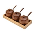 thumbnail image 2 of Tarro de especias de madera a prueba de polvo para restaurantes, cafeterías y casas de campo. tres frascos con bandeja, 2 of 9