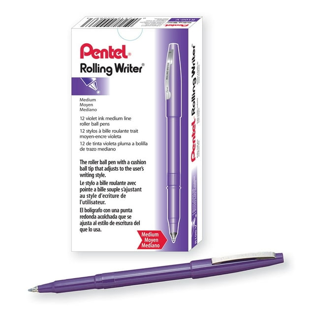 Bolígrafo Pentel Rolling Writer R100-V, 0,4 mm, tinta violeta, 12 unidades