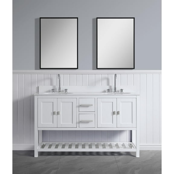 Design Element Monaco 60" White Bathroom Vanity Base Cabinet without Top