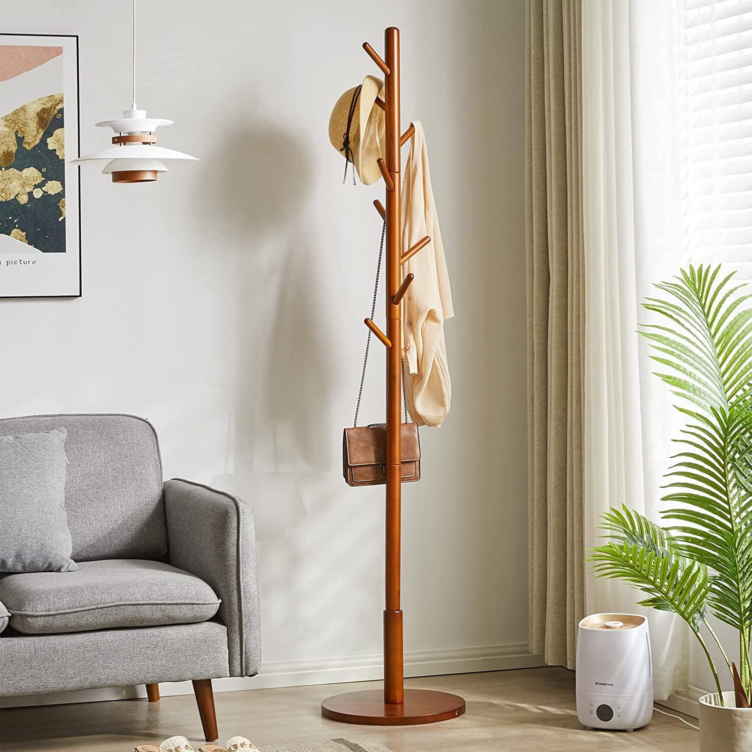 Wooden Coat Rack Freestanding Coat Tree with 4 Height Options and 9 Hooks,  Sturdy Coat Rack Stand fo…See more Wooden Coat Rack Freestanding Coat Tree