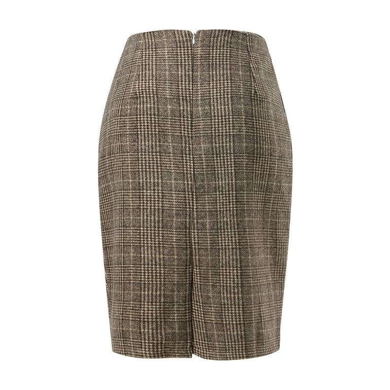 GYUJNB Midi Plaid Skirts for Women 2023 Fall Winter High Waist Knee Length Pencil Wool Skirt with Slit Walmart