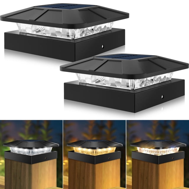 Luces solares para tapa de poste Peasur 10 x 10 x 5 cm, 3 modos, paquete de 2
