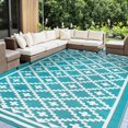 thumbnail image 1 of Outdoor Rug x Outdoor Carpet Reversible Patio Rug for Camping Large Outdoor Plastic Straw Area Rug Portable Geometric Mats for RV Backyard Deck Porch Beach Picnic Teal, 1 of 7