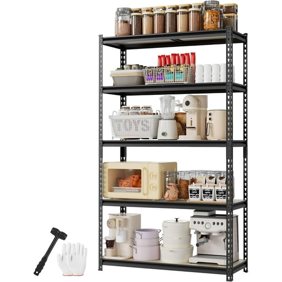 WORKPRO 5-Tier Storage Shelf, 72" H Heavy Duty Adjustable Garage Shelving Unit 2180LBS Capacity, for Basement, Kitchen, Pantry, 27.6”Wx11.8”Dx60”H, Black