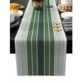 thumbnail image 2 of Sage Green Ombre Stripe Cotton Linen Long Table Runner 13 x 108 inch Farmhouse Striped Gradient Non-slip Rectangular Dining Table Decor for Wedding Party Holiday Dinner, 2 of 8