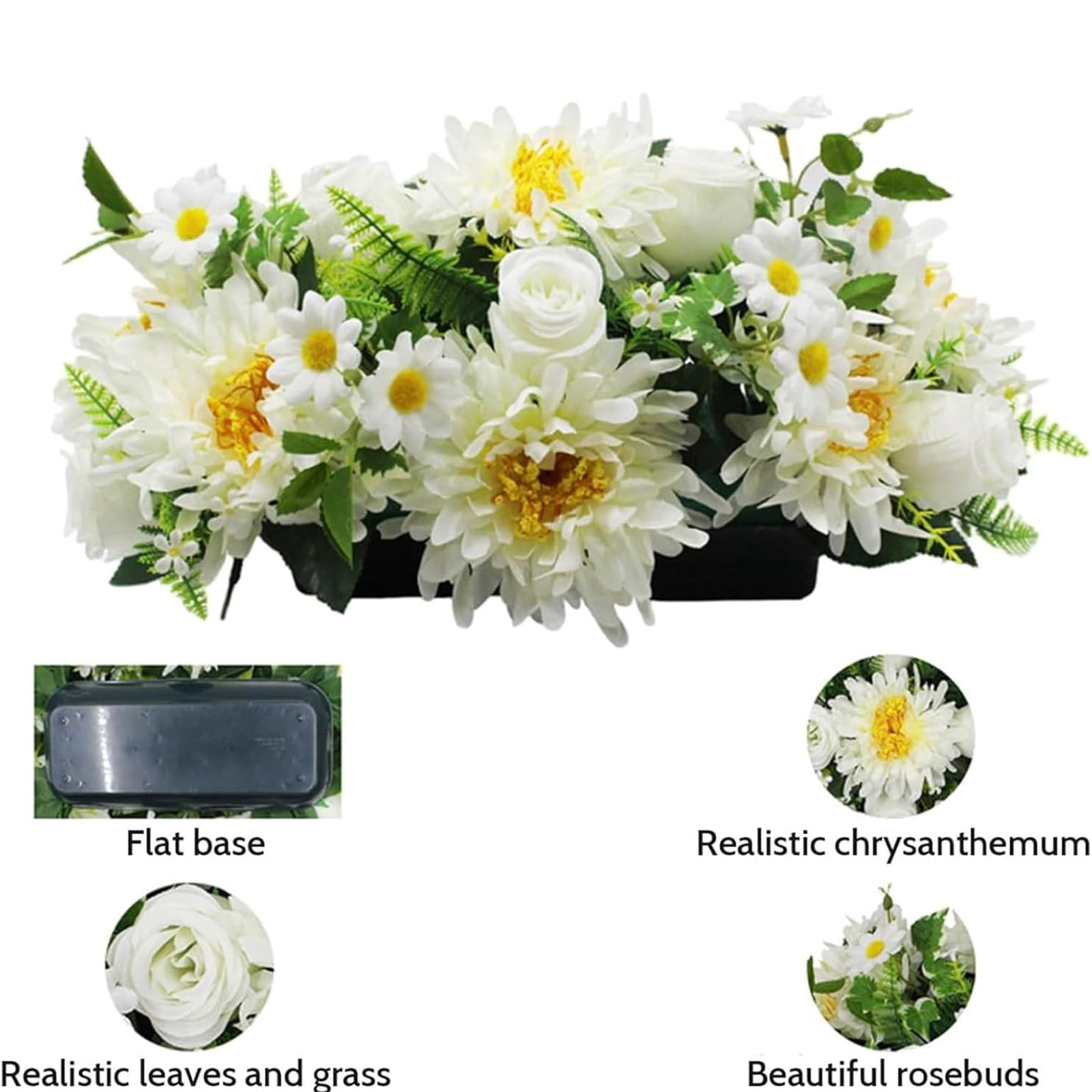 Memorial Artificial Flower for Gravesite, Chrysanthemum & Wildflower Cemetery Bouquet, Rainproof UV Resistant Outdoor Tribute, Cemetery & Gravesite Decor, Sympathy & Funeral Flowers (Champagne)