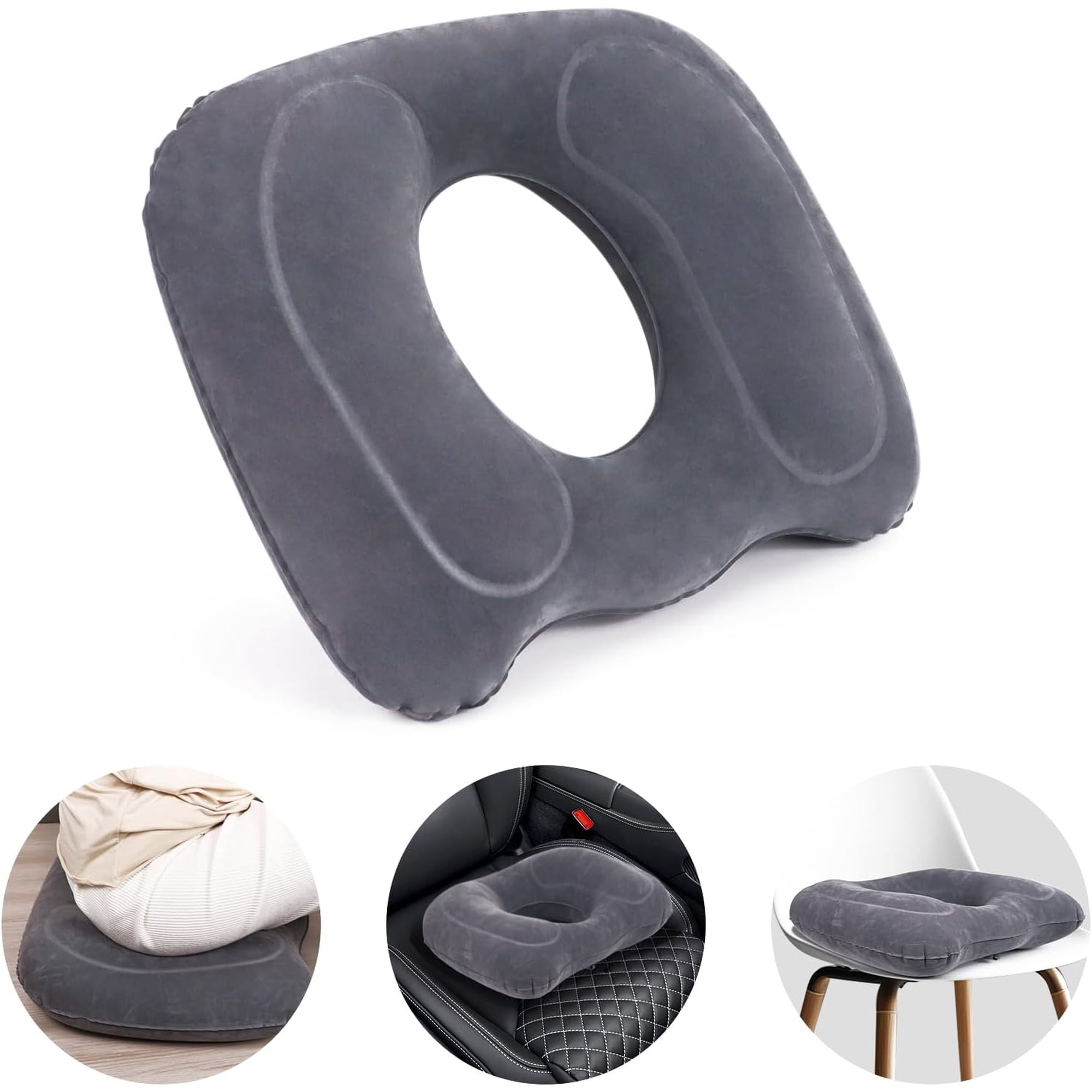 Inflatable Donut Hemorrhoid Pillow – Adjustable Seat Cushion for Tailbone Pain, Postpartum Recovery, Car Seat & Airplane Travel, Ergonomic Pressure Relief for Extended Sitting (Grey)