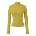 thumbnail image 4 of Womens T Shirts Long Sleeve High Neck Slim Fit Stretch Basic Solid Color Tees Basic Tees for Women Yellow1 XXL, 4 of 5