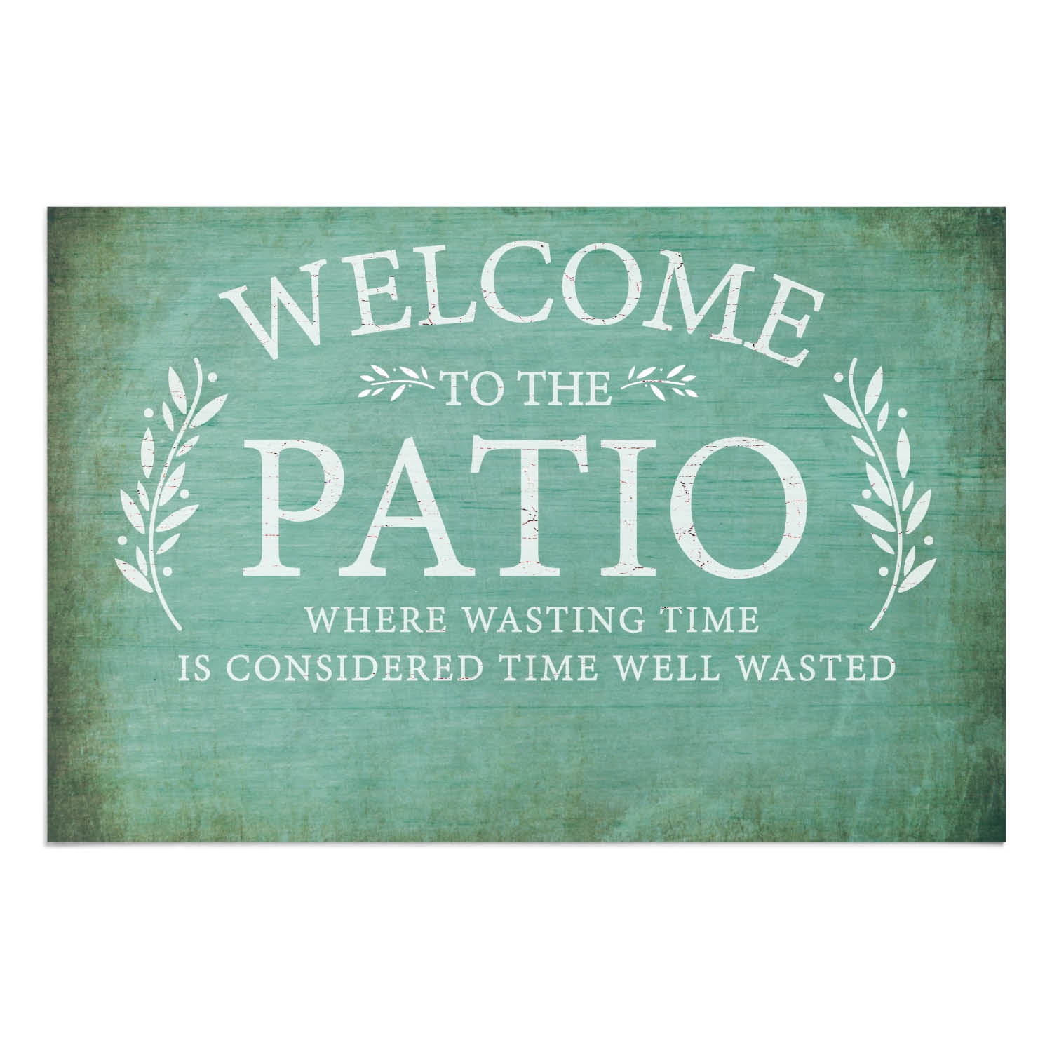 Personalized Planet 27x18 Welcome To The Patio Where Wasting Time is Considered Time Well Wasted Doormat with Custom Name Printed on Blue Rectangular 1/4” Thick Non Slip Mat