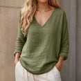 thumbnail image 2 of CONZONE Womens Summer Cotton Linen T-Shirts Long Sleeve T Shirts for Women Casual V Neck Solid Color Lightweight Tees Soft Cozy Dailywear, 2 of 6
