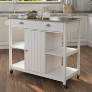 Royard Oaktree Kitchen Island Cart on Wheels, Rolling Kitchen Cart with Stainless Steel Countertop, Mobile Kitchen Island with Storage Cabinet, Drawer, Open Shelves & Towel Rack for Dining Room