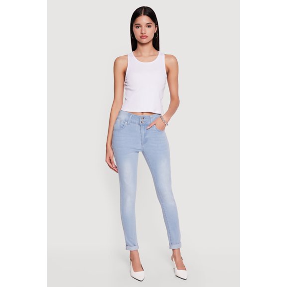 Women's Two Button Rolled Cuff Skinny Jeans