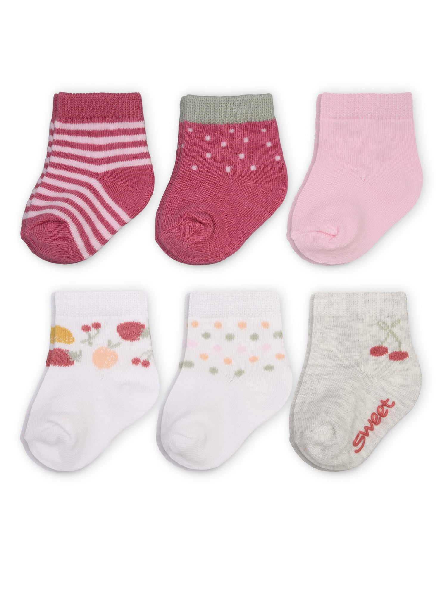 Carter’s Child of Mine Infant Girl Fruit Crew Socks, 6 Pack, 0-12M