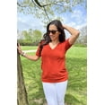 thumbnail image 2 of Arach&Cloz Women's V-Neck Short Sleeve Special Rib Knitted Pattern Casual Tops Sweater Spring Summer 2025, 2 of 6